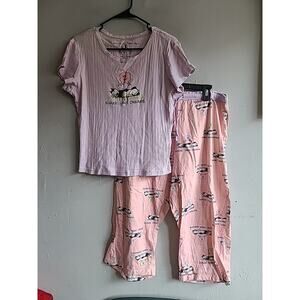 Women's large Y2K Mutts Organic Cotton pajama set tee & pants pink Share Dreams